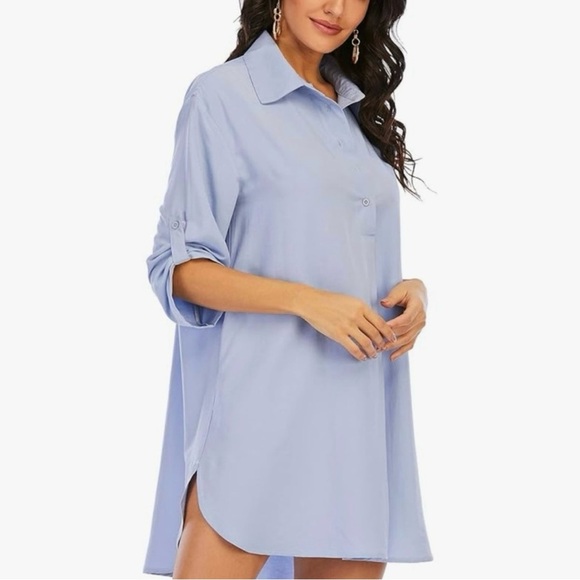 NEW!! Light Blue Loose Fit Shirt Dress with Pockets - Size M NWOT - Picture 2 of 4